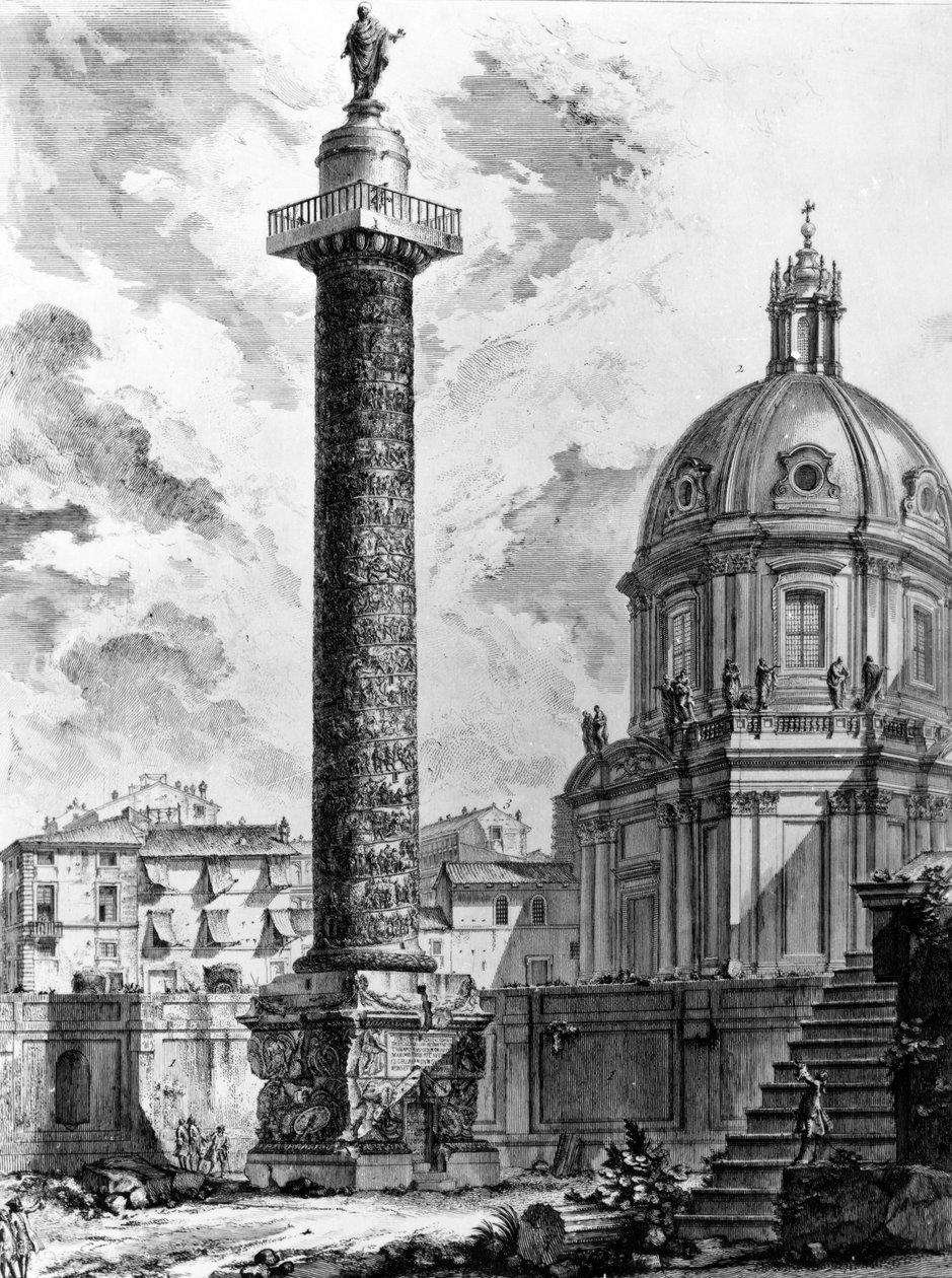 A Traianus oszlop és a SS Nome di Maria templom látképe, a "Róma látképei" sorozatból, 1760 körül (metszet) alkotó: Giovanni Battista Piranesi