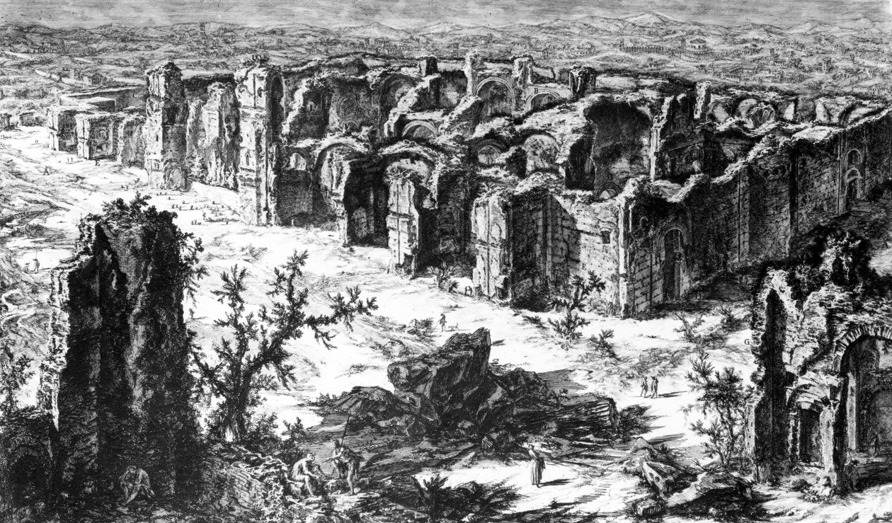 Kilátás Caracalla fürdőjére, a "Róma kilátásai" sorozatból, 1760 körül alkotó: Giovanni Battista Piranesi