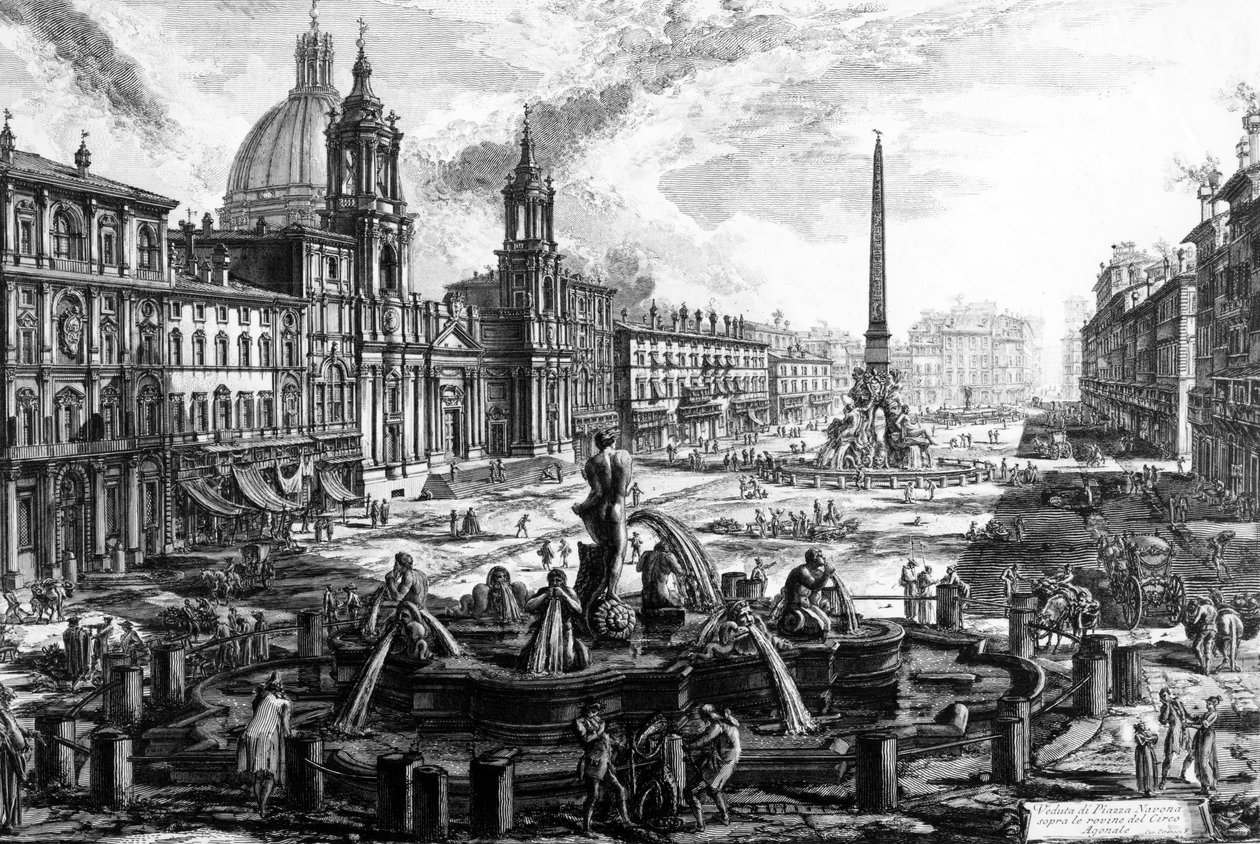 Kilátás a Piazza Navonára, a "Róma kilátásai" sorozatból, 1760 körül alkotó: Giovanni Battista Piranesi