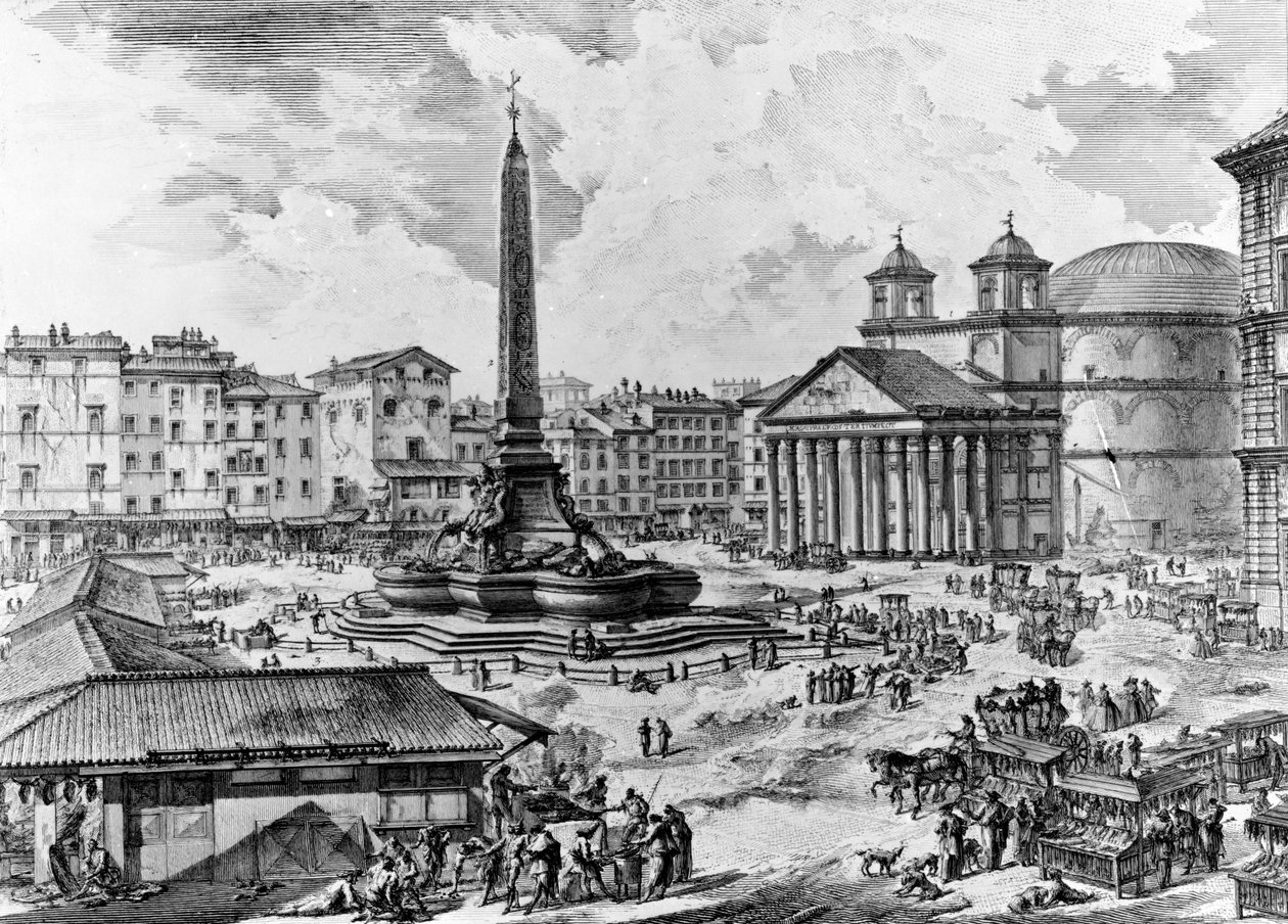 Kilátás a Piazza della Rotondára, a "Róma kilátásai" sorozatból, 1760 körül (rézkarc) alkotó: Giovanni-Battista Piranesi