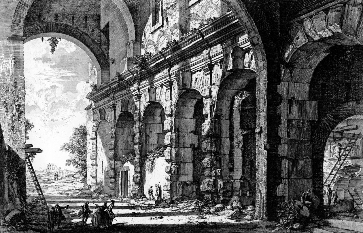 Kilátás a Claudius-templom maradványaira a Santi Giovanni e Paolo-templom közelében, a "Róma kilátásai" sorozatból, 1760 körül alkotó: Giovanni Battista Piranesi