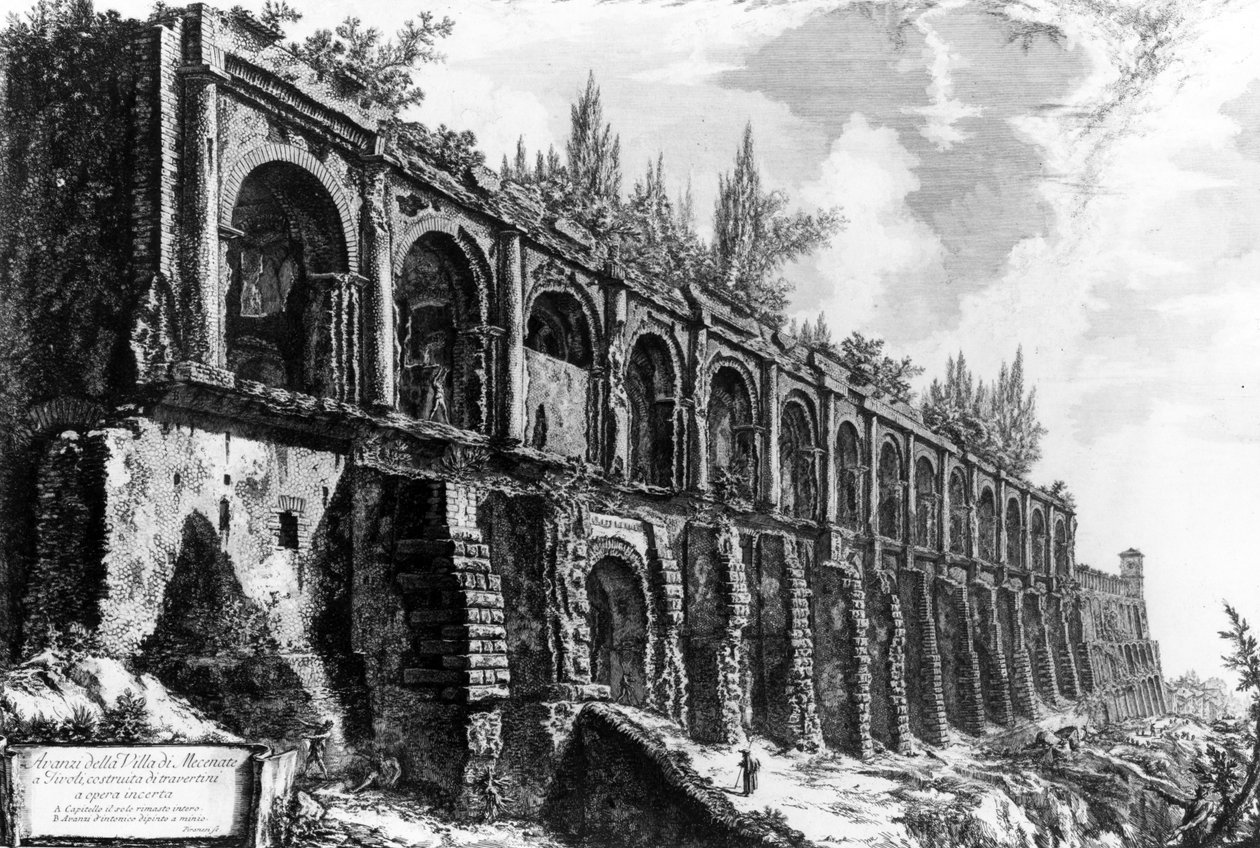 Kilátás a tivolii Maecenas-villára, a "Róma kilátásai" sorozatból, 1760 körül alkotó: Giovanni Battista Piranesi