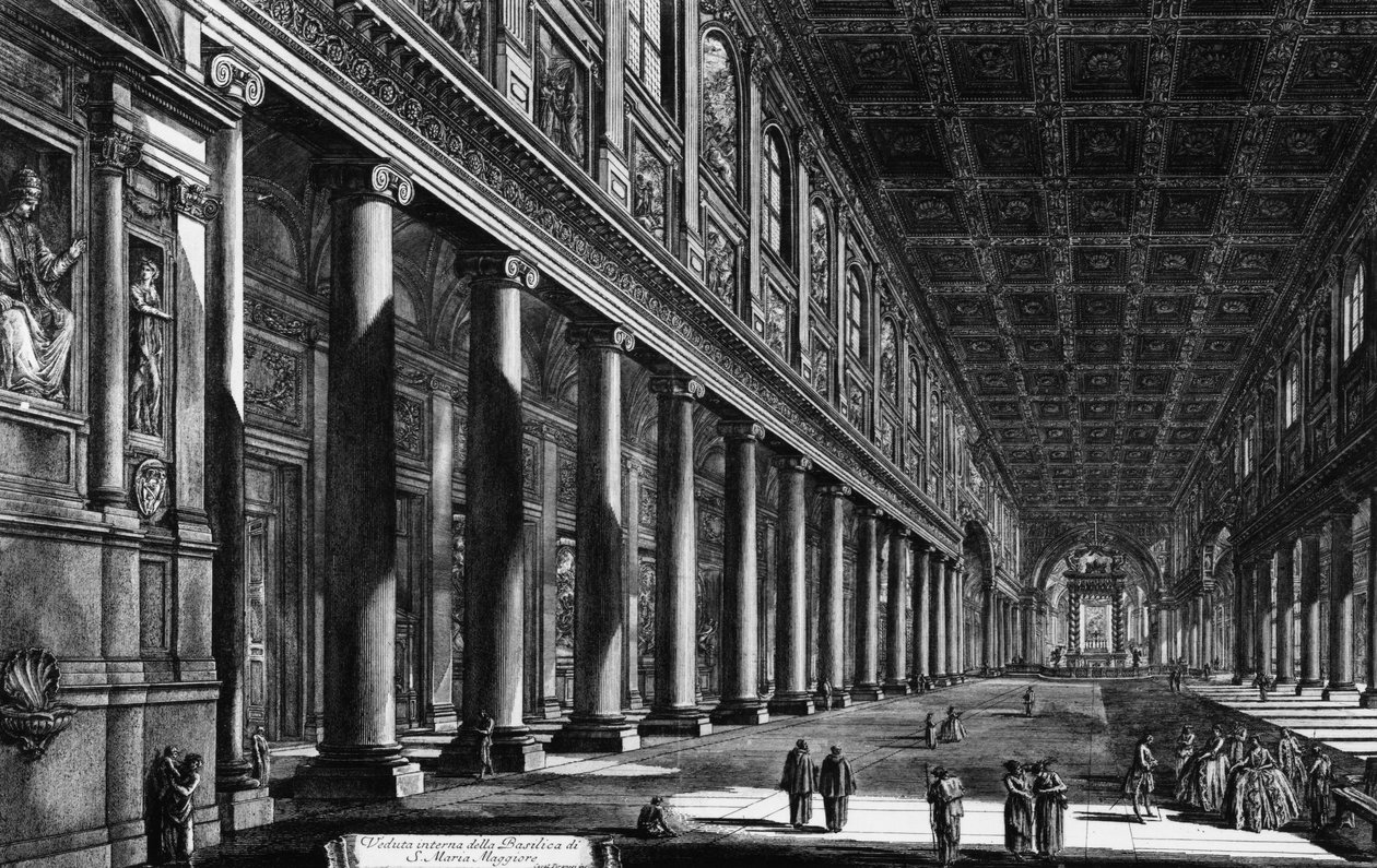 Kilátás a Santa Maria Maggiore belsejére, a "Róma kilátásai" sorozatból, 1760 körül alkotó: Giovanni Battista Piranesi