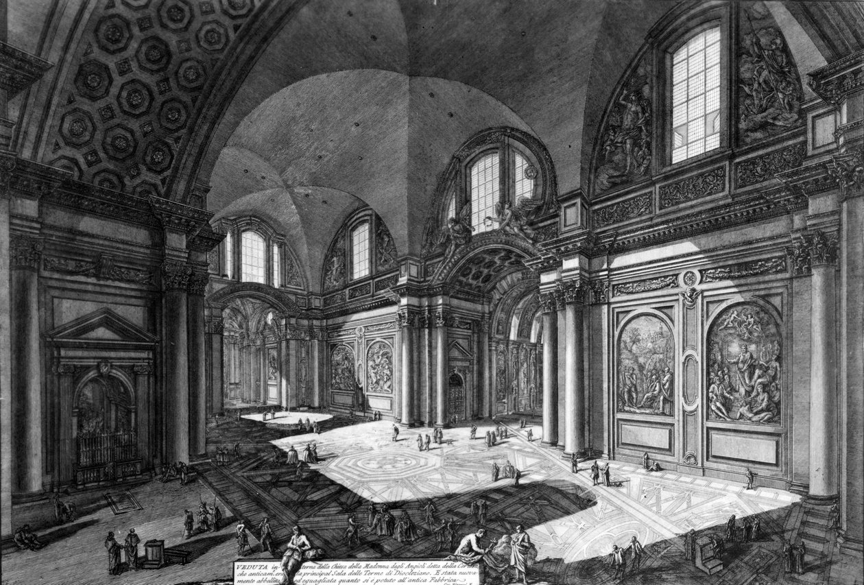 Kilátás a Santa Maria degli Angeli e dei Martiri belsejére, a "Róma kilátásai" sorozatból, 1760 körül alkotó: Giovanni Battista Piranesi
