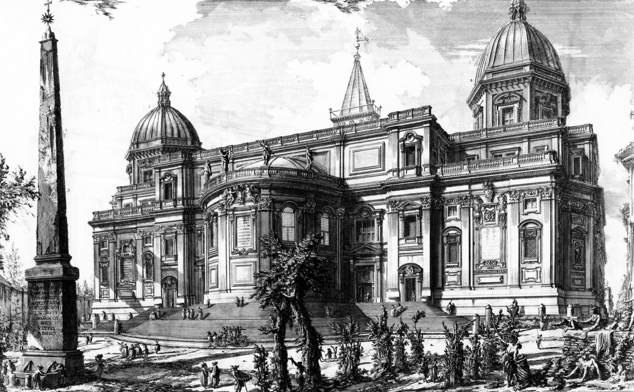 Kilátás a Santa Maria Maggiore hátsó homlokzatára, a "Róma kilátásai" sorozatból, 1760 körül alkotó: Giovanni Battista Piranesi