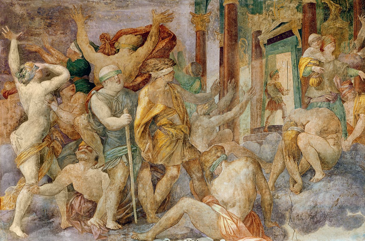 I. Ferenc elűzi a Vices-t és belép a Jupiter templomba, 1522-40 körül. alkotó: Giovanni Battista Rosso Fiorentino