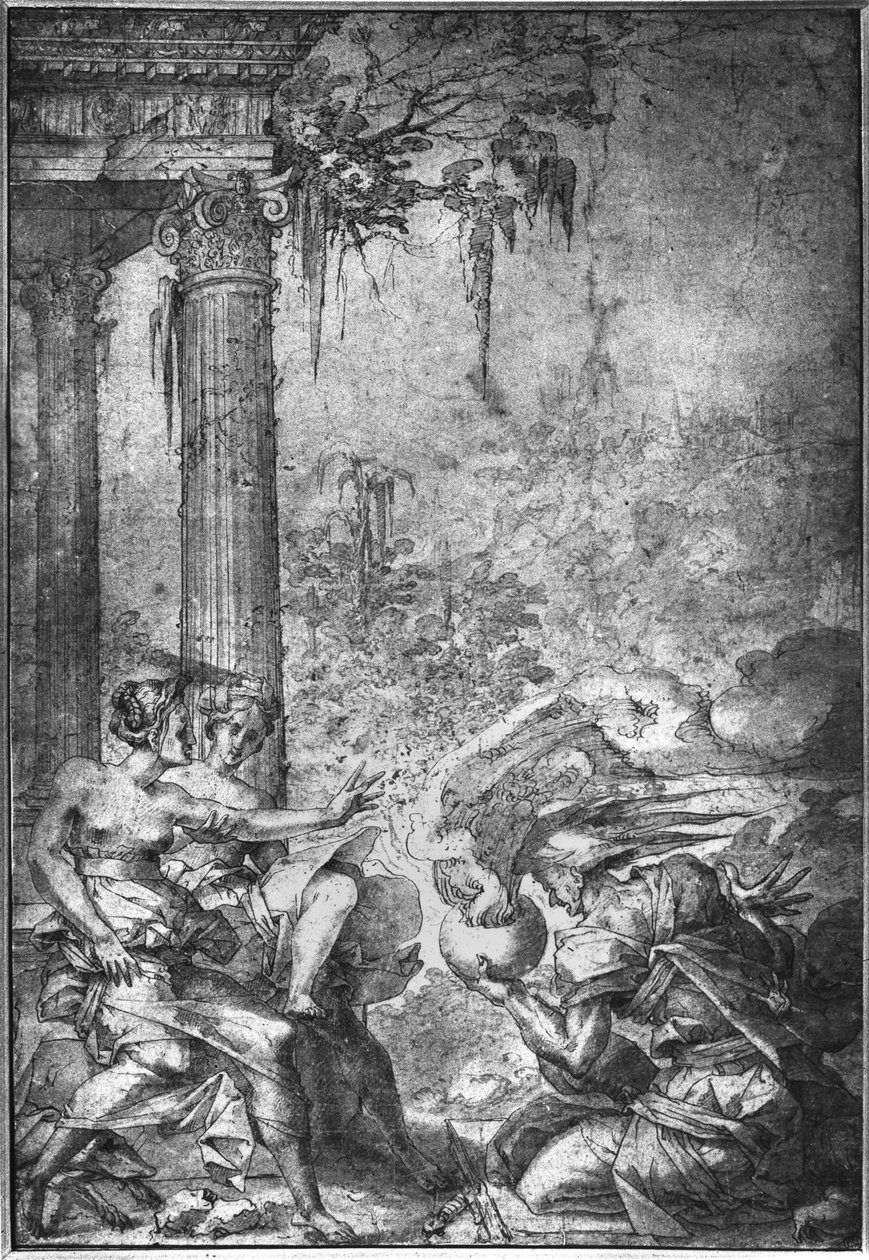 Varázsjelenet (tinta papíron) alkotó: Giovanni Battista Rosso Fiorentino