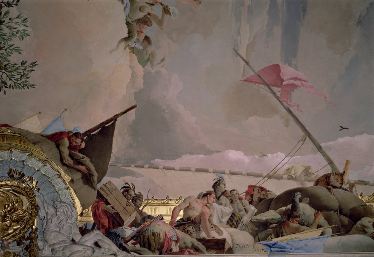 Amerika, részlet a The Glory of Spain II-ből, a Trónterem mennyezetéből, 1764 (lásd még: 61757, 62096, 62340) alkotó: Giovanni Battista Tiepolo