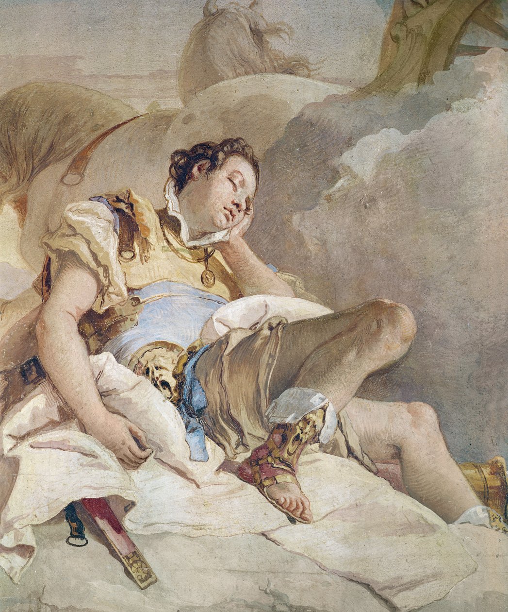 Armida az alvó Rinaldóval kapcsolatban, Rinaldo részlete, Torquato Tasso (1544-95) „Gerusalemme Liberata” című művéből, 1757 alkotó: Giovanni Battista Tiepolo