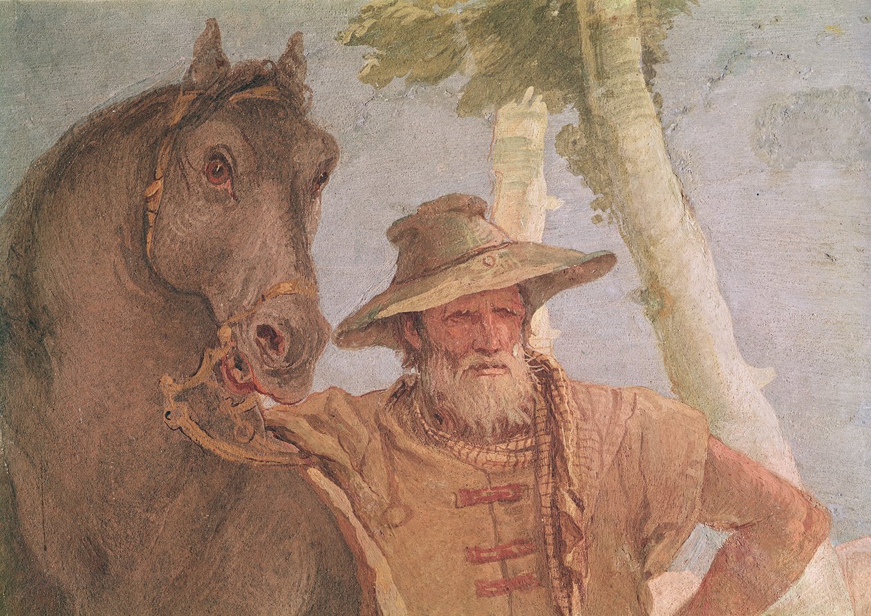 Részlet a lovasról Angelica, aki a sebesült Medoro-t ápolja alkotó: Giovanni Battista Tiepolo