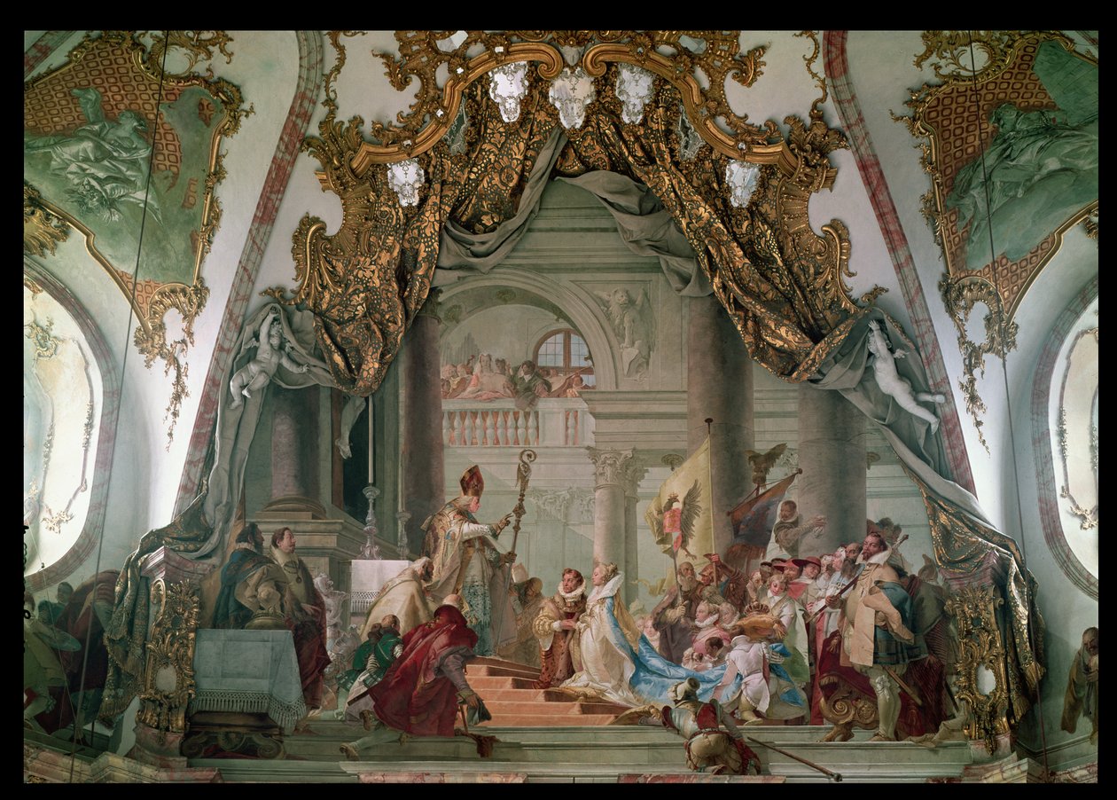 I. Barbarossa Frigyes (1123-90 körül) és I. Burgundi Beatrice (1145-84) házassága 1156-ban. alkotó: Giovanni Battista Tiepolo