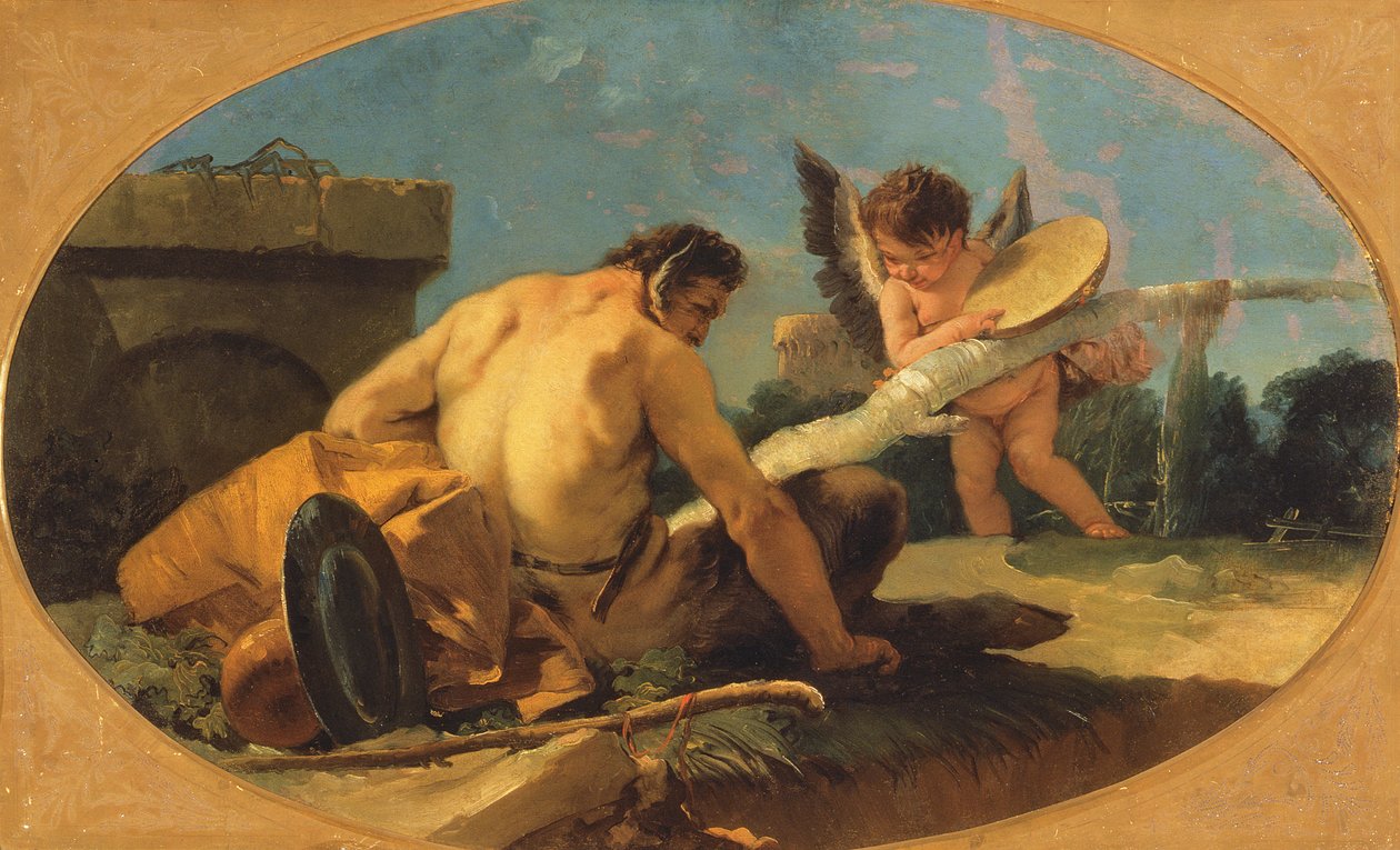 Szatír és puttó tamburával alkotó: Giovanni Battista Tiepolo
