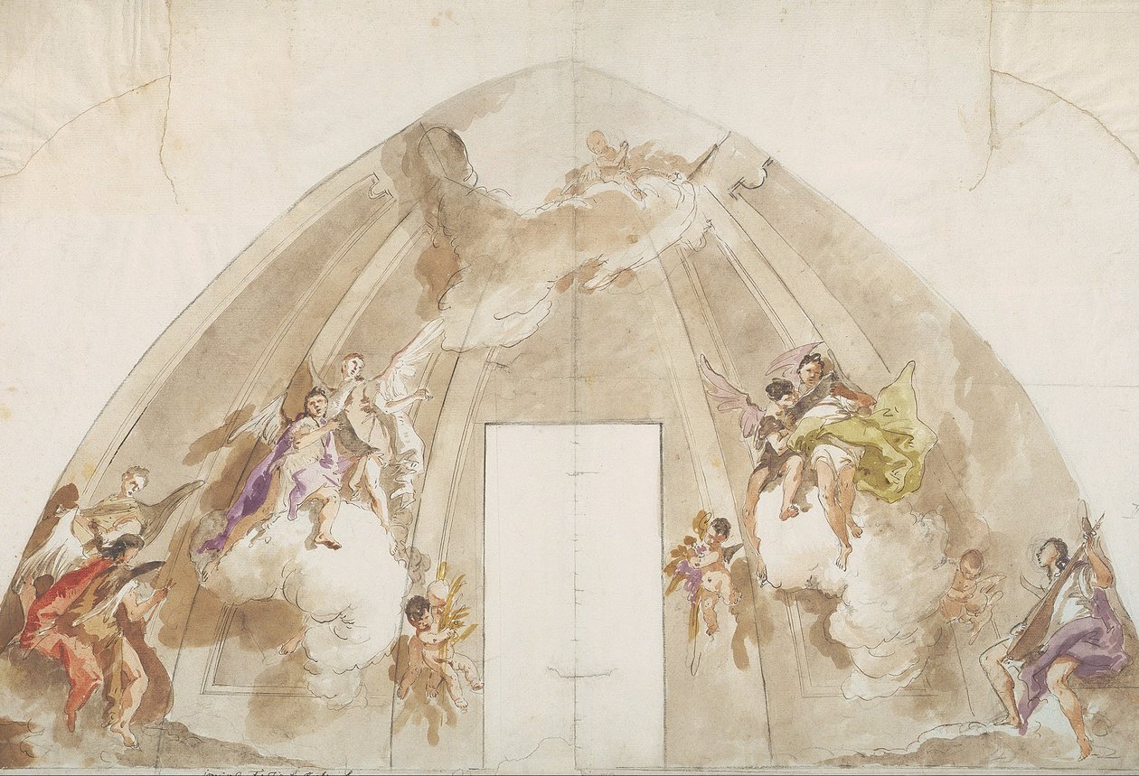 Éneklő és zenélő angyalok- Előkészítő rajz az Udine katedrális mennyezetéhez alkotó: Giovanni Battista Tiepolo