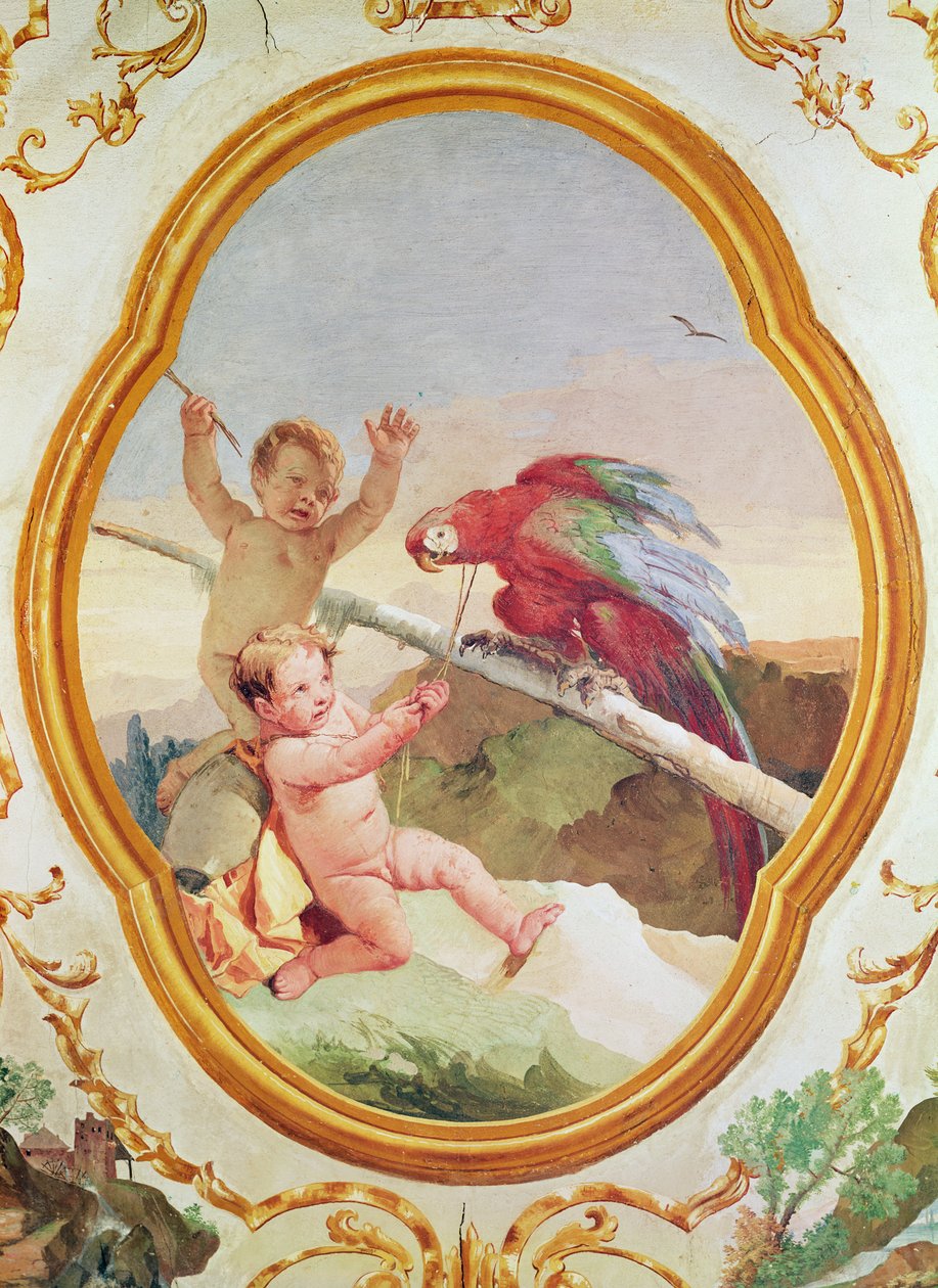 Két putti játszik egy papagájjal alkotó: Giovanni Battista Tiepolo