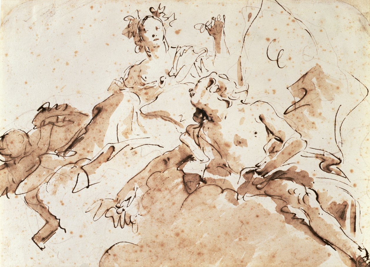 Zephyrus és Flora (toll és barna mosás fekete krétával papíron) alkotó: Giovanni Battista Tiepolo