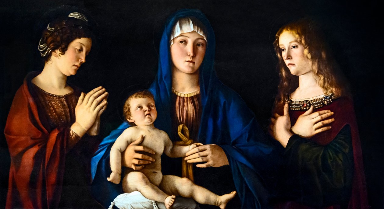 Madonna és gyermeke Alexandriai Szent Katalinnal és Mária Magdolna (Sacra Conversazione) alkotó: Giovanni Bellini