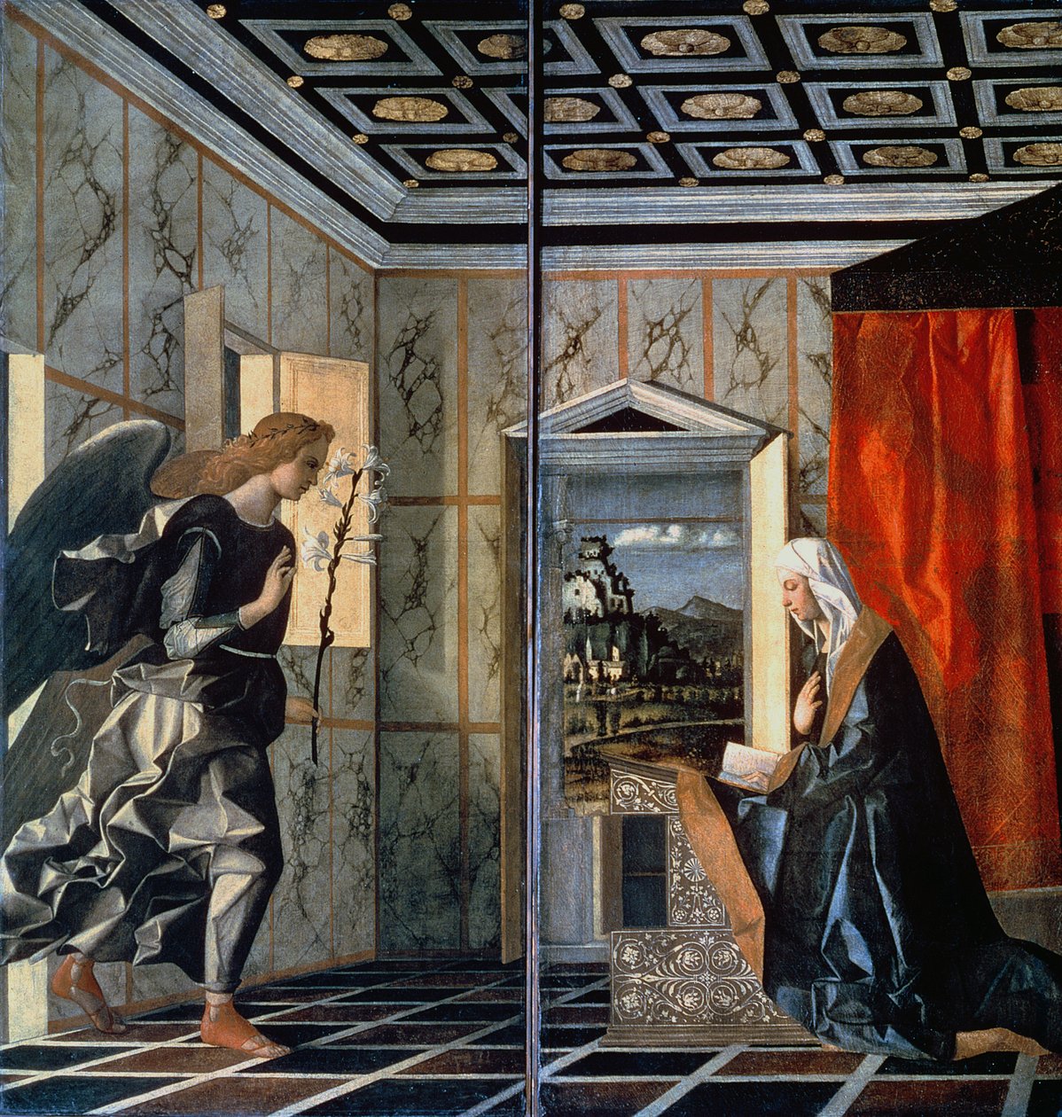 Angyali üdvözlet (restauráció előtt) alkotó: Giovanni Bellini