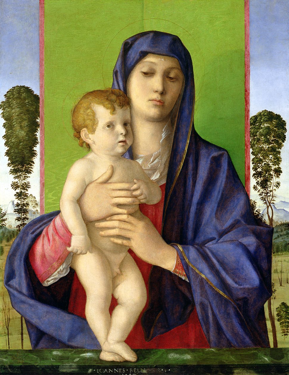 A Fák Madonnája (Madonna degli Alberetti), 1487 (1997 utáni restaurálás) alkotó: Giovanni Bellini