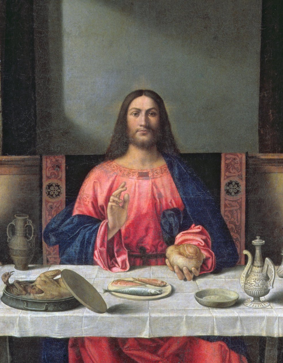 Az Emmauszi vacsora olajjal a 97010-es tábla részlete alkotó: Giovanni Bellini