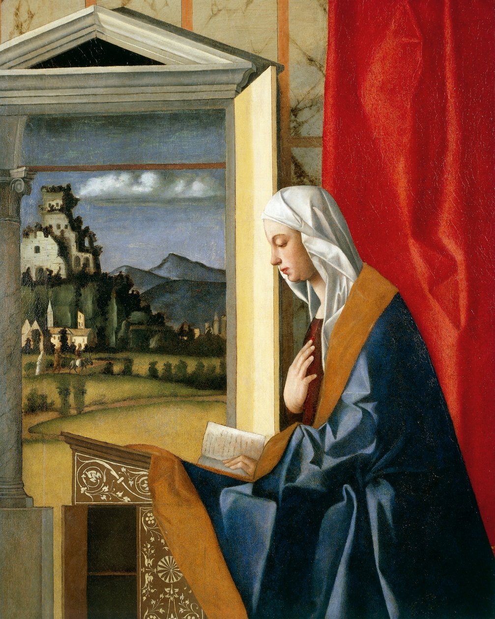 Az Angyali üdvözlet Szűza, az Angyali üdvözlet diptichonjából, 1500 körül (1998 utáni helyreállítás) alkotó: Giovanni Bellini