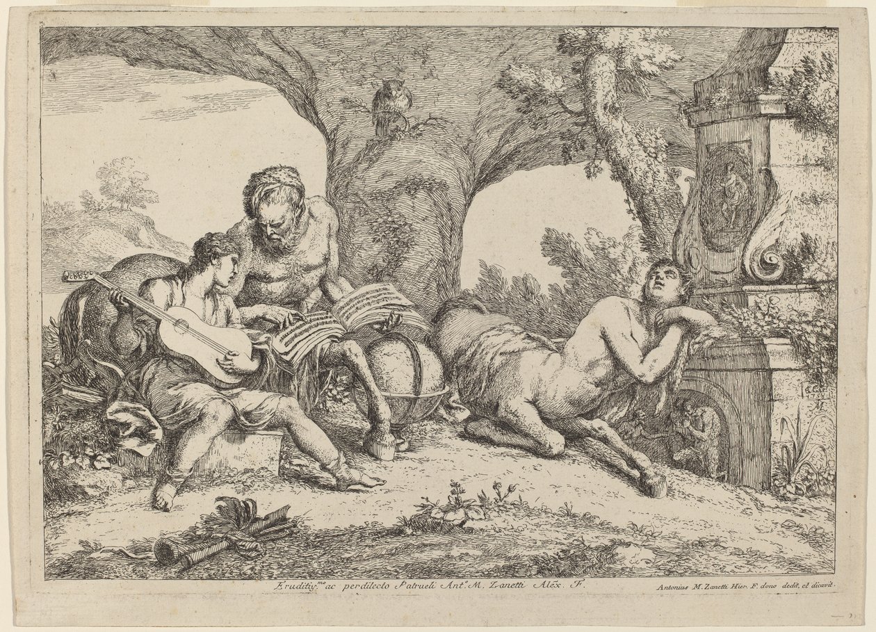 Chiron zenét tanít Akhilleusznak, 1758 (metszet öntött papírra) alkotó: Giovanni Benedetto Castiglione