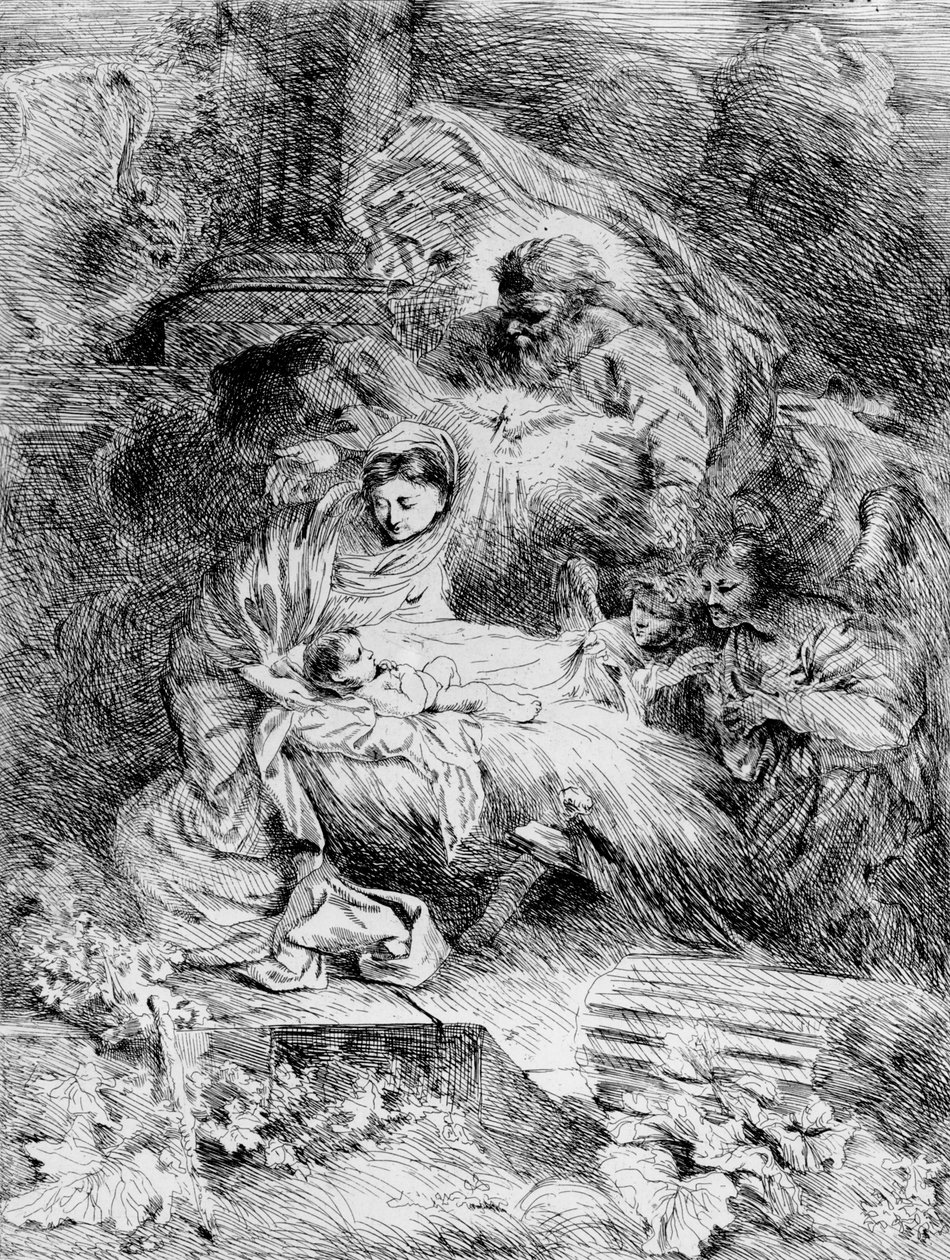 Születés, 1645 körül (rézkarc) alkotó: Giovanni Benedetto Castiglione
