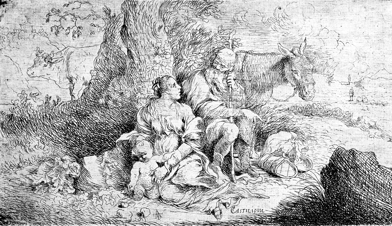 A többi az egyiptomi repülésben, Antonio Travi metszetében alkotó: Giovanni Benedetto Castiglione