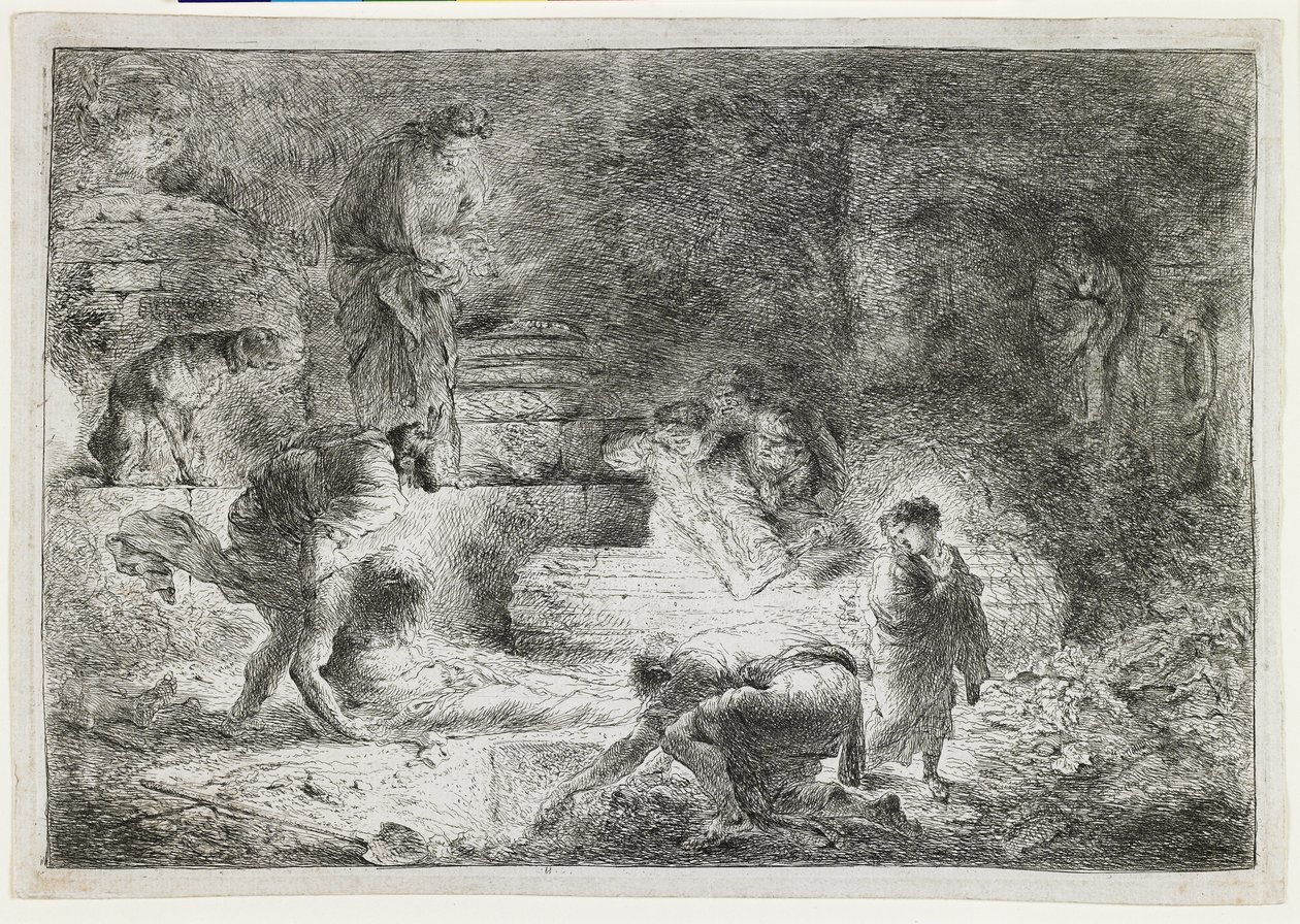 Tobit temetni a halottakat, c. 1650 alkotó: Giovanni Benedetto Castiglione