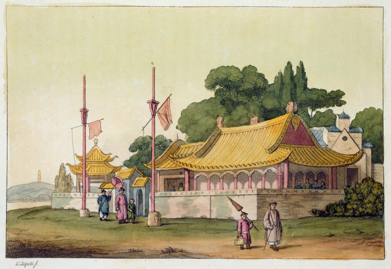 A tokiói császári palota, Jules Ferrario „Le Costume Ancien et Moderne” 54-es táblája, az 1820-as és 30-as évek körül megjelent alkotó: Giovanni Bigatti