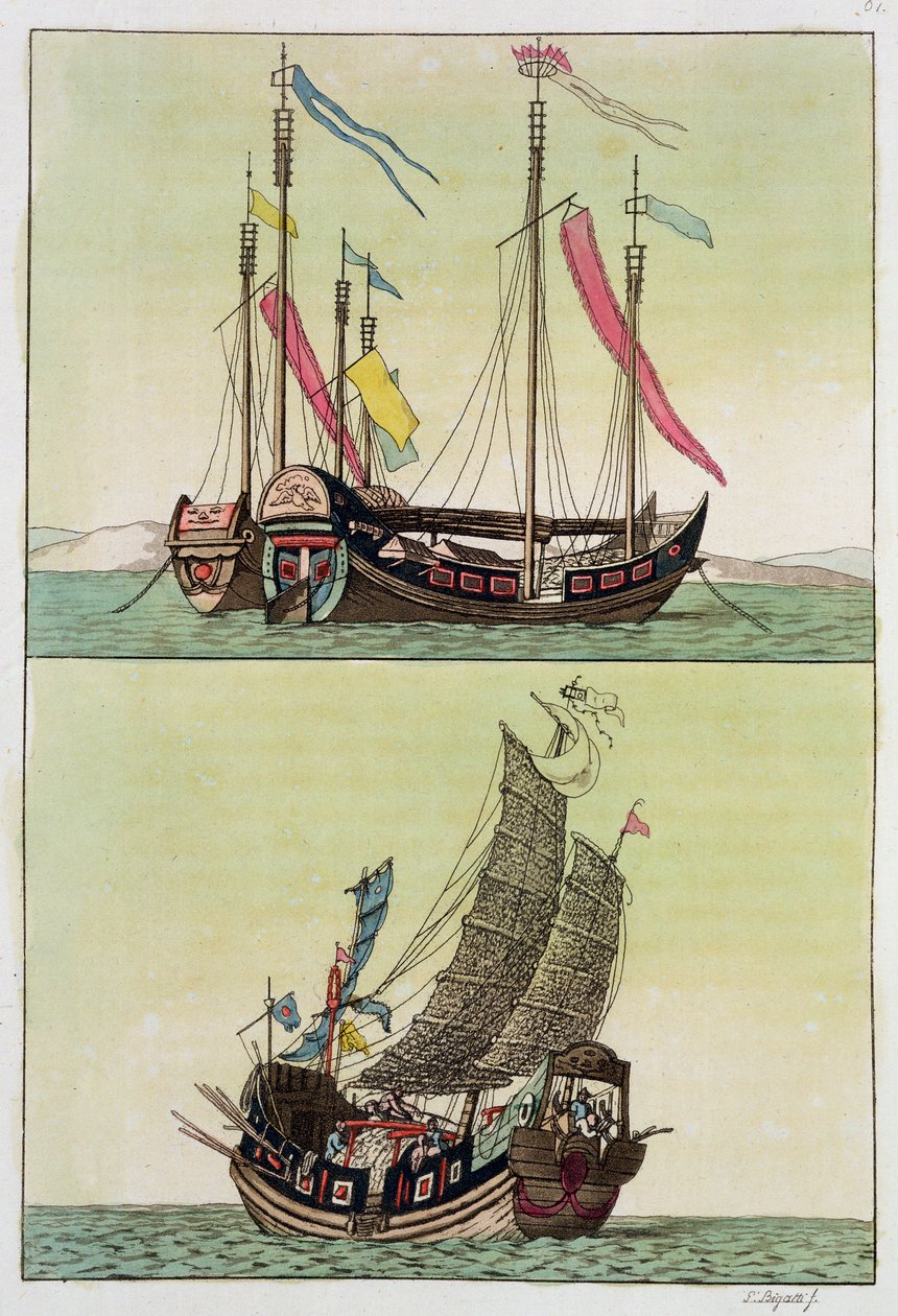 Kétféle kínai szemét, illusztráció Giulio Ferrario „Le Costume Ancien et Moderne” című művéből, az 1820-as és 30-as évek körül megjelent alkotó: Giovanni Bigatti