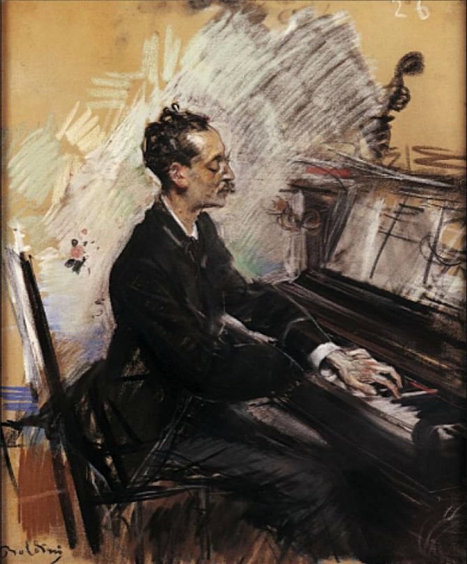 A. Rey ColaconDeutsch: Der Pianist A. Rey ColaconPolski: Zongorista A. Rey Colacon alkotó: Giovanni Boldini