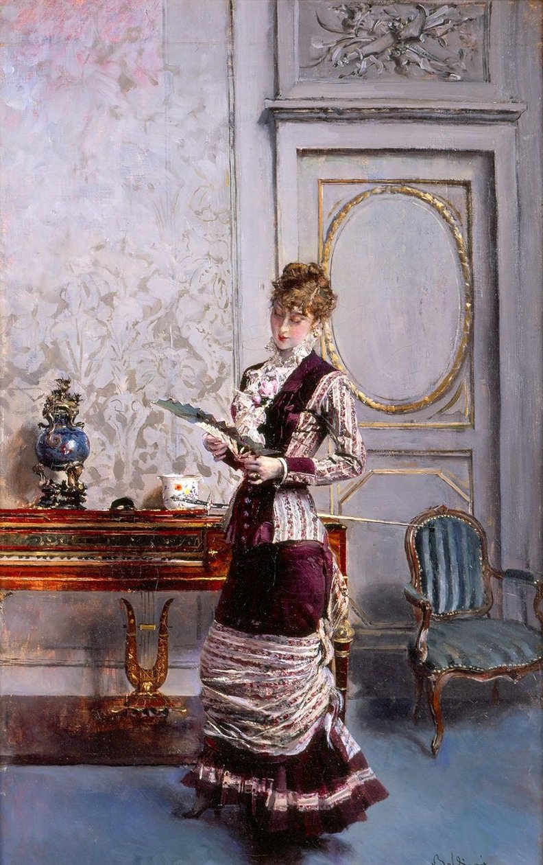 Lady rajongó lengyel lengyel: Berthe, nézi a rajongót Espanol: Berthe che guarda un ventaglion alkotó: Giovanni Boldini