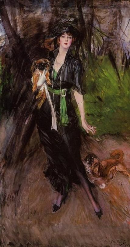 Lady Lina Bilitis arcképe két pekinivel Deutsch: Portrat der Lady Lina Bilitis mit zwei Pekingesenn alkotó: Giovanni Boldini