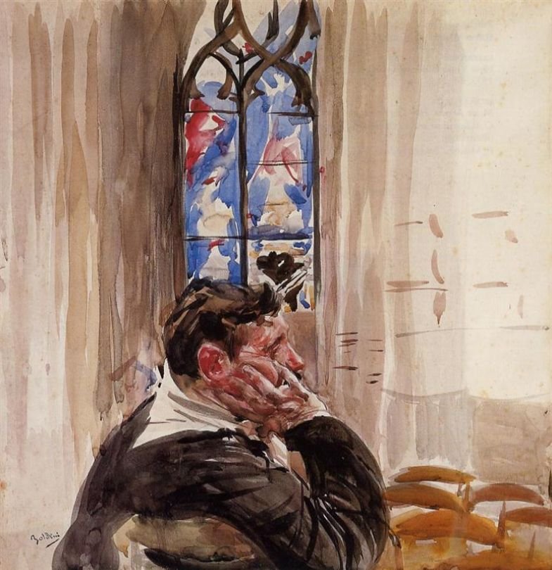 Ember portréja Churchnban Németország: Portat von einer Mann in der KirchenPolki: Portet mezczyzny w koscielen alkotó: Giovanni Boldini
