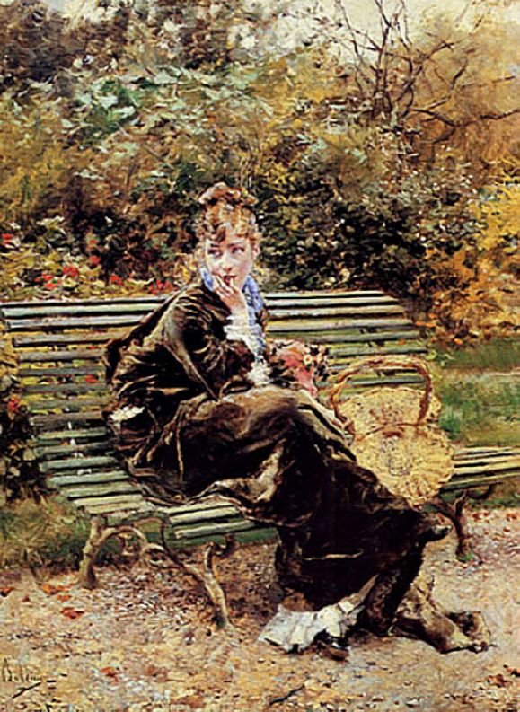 Ül a kertben Német: Polski ül a kertben: Siedzaca w ogrodzie alkotó: Giovanni Boldini