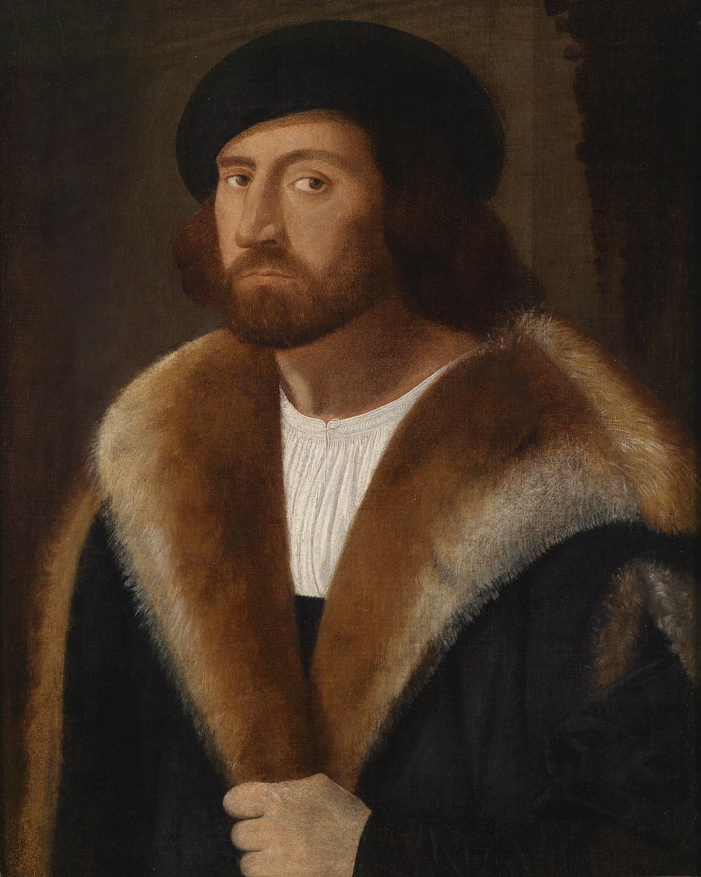 Egy úriember portréja Barretttel alkotó: Giovanni de Busi Cariani