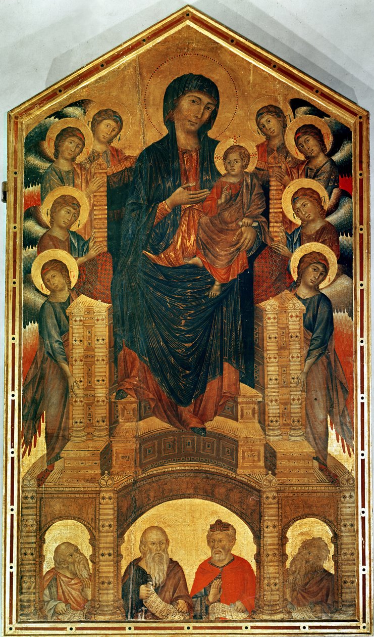 Madonna és Child Enthroned, 1280-85 körül (tempera a panelen) (lásd még: 33478) alkotó: Giovanni Cimabue