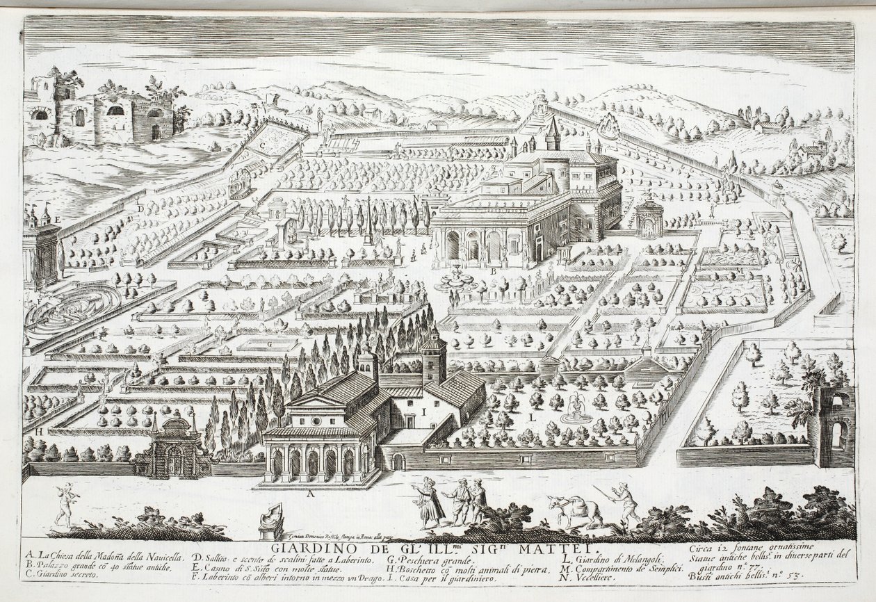 Kilátás a Villa Mattei kertjére alkotó: Giovanni Domenico de