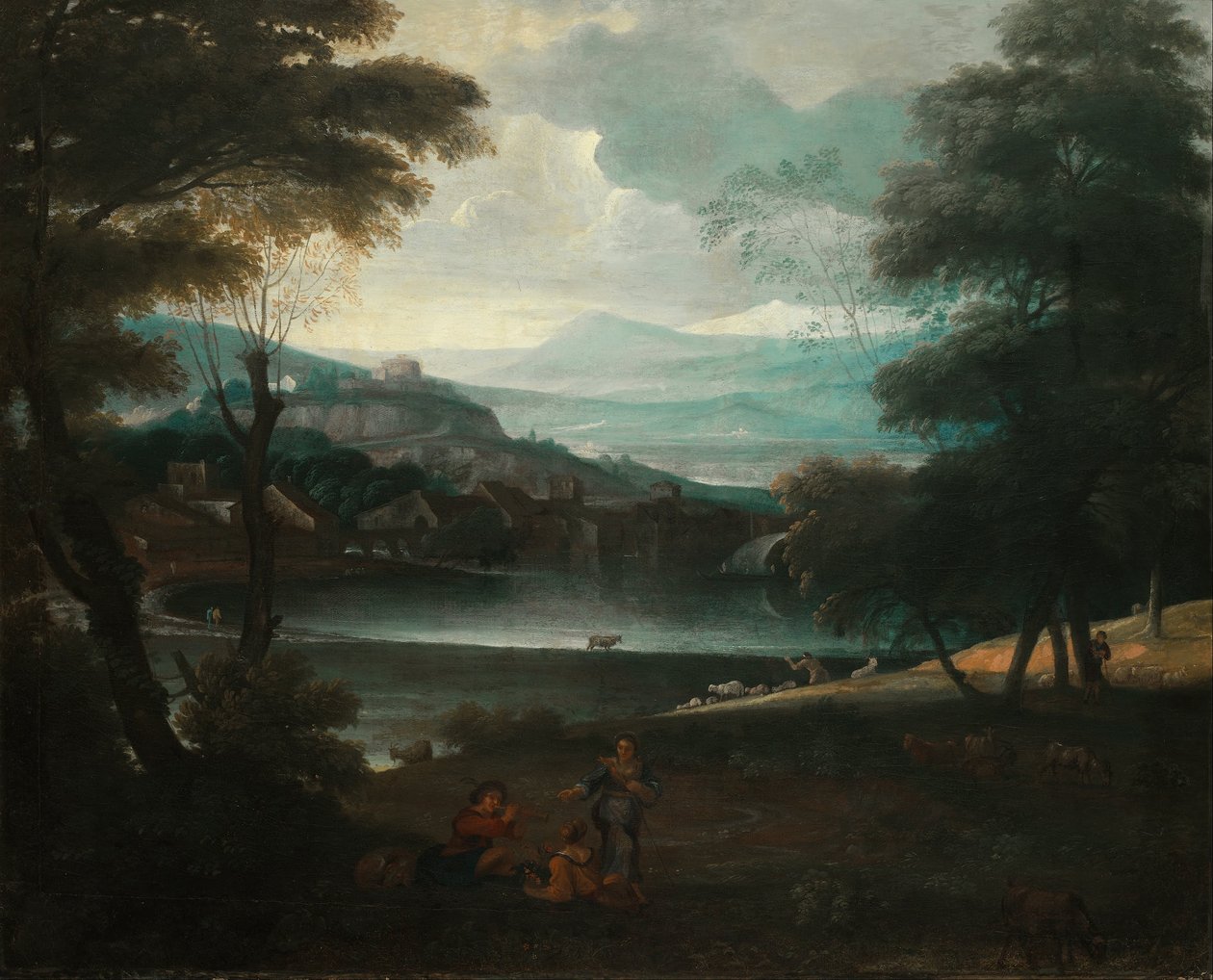 Tájkép pihenő pásztorokkal alkotó: Giovanni F. Grimaldi
