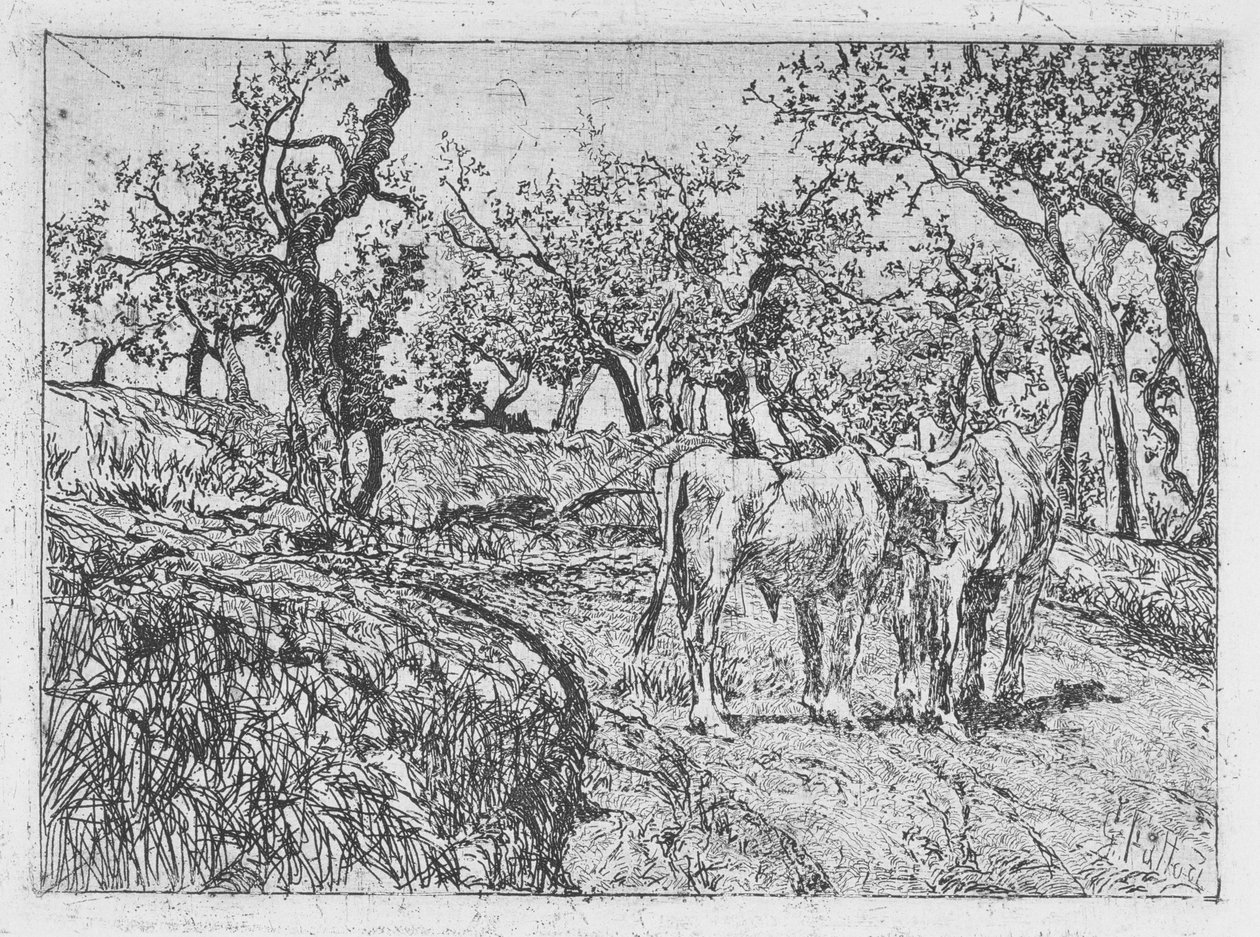 Szarvasmarha olajfák között alkotó: Giovanni Fattori
