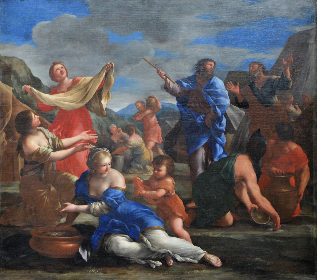 Az izraeliták mannát gyűjtenek a vadonban alkotó: Giovanni Francesco Romanelli