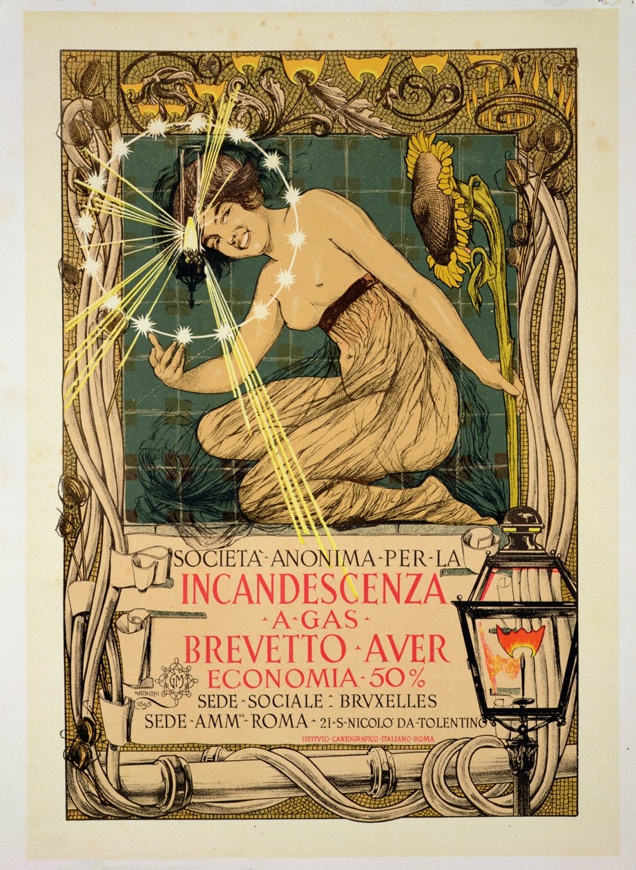 „Izzólámpás gázlámpák” reklámplakát, 1895 alkotó: Giovanni Maria Mataloni