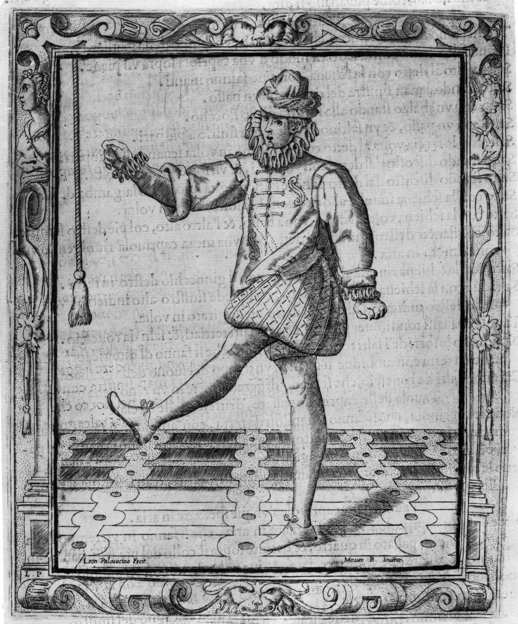 Udvari tánc, Illusztráció Cesare Negri „Nuvone inventori di bali” című művéből, Leon Pallavicino nyomtatványa, 1604-ben megjelent alkotó: Giovanni Mauro della Rovere
