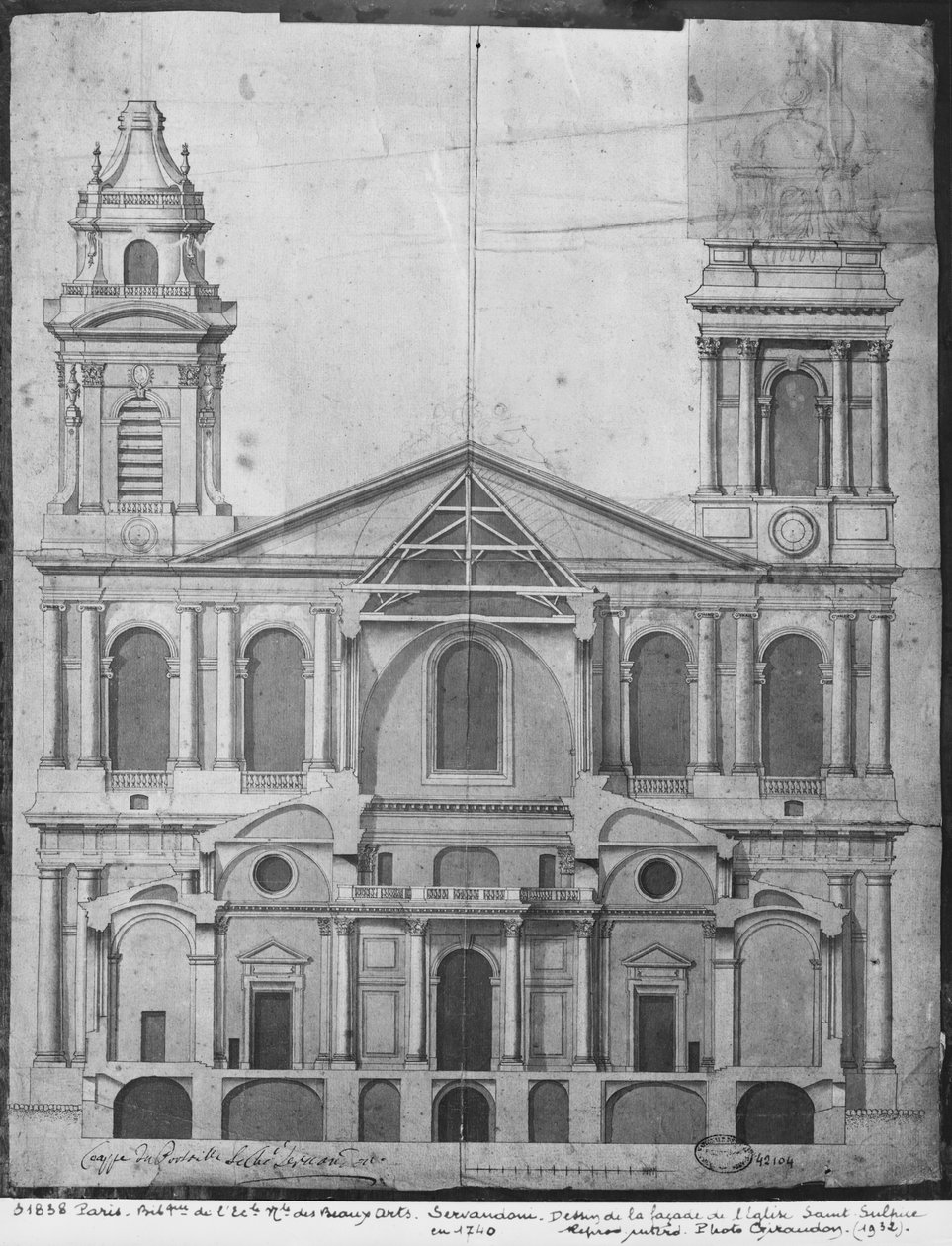 Saint-Sulpice templom, a homlokzat felvonása, Párizs, 1740 alkotó: Giovanni Niccolo Servandoni
