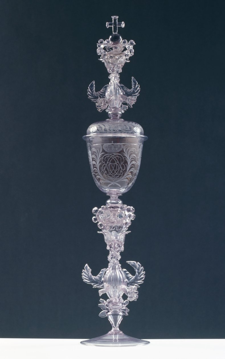 Fedős serleg, III. Frigyes, 1688-1701 választófejedelem monogramja (üveg) alkotó: Giovanni Pallada