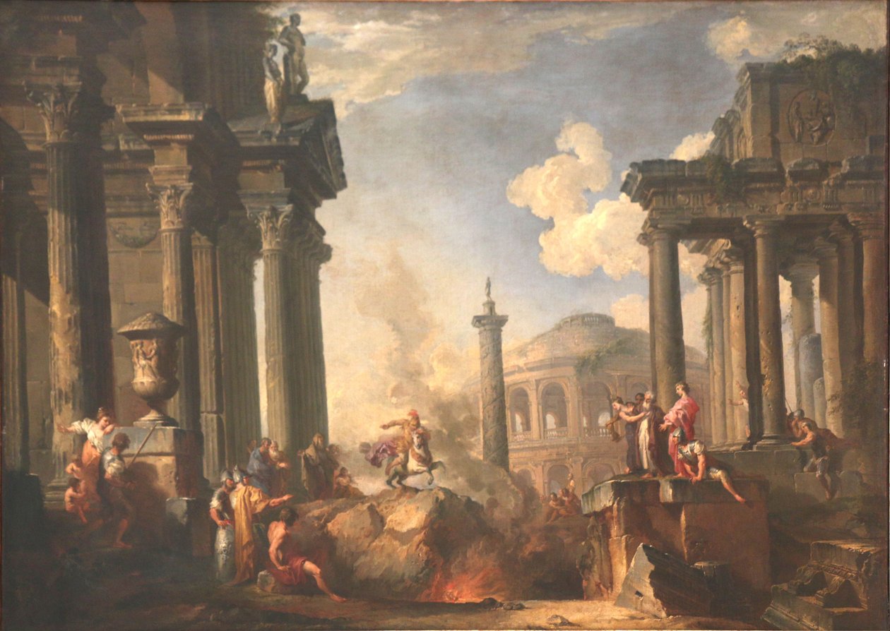 Marcus Curtius dedikációja alkotó: Giovanni Paolo Pannini