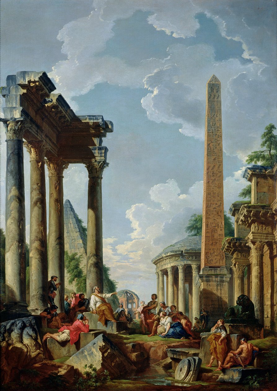 Építészeti Capriccio egy prédikátorral a romokban, 1745 körül alkotó: Giovanni Paolo Pannini