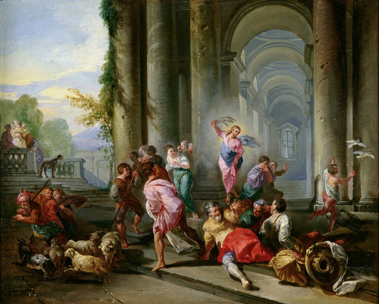 Krisztus kiűzi a kereskedőket a templomból, 1720-30 körül alkotó: Giovanni Paolo Pannini