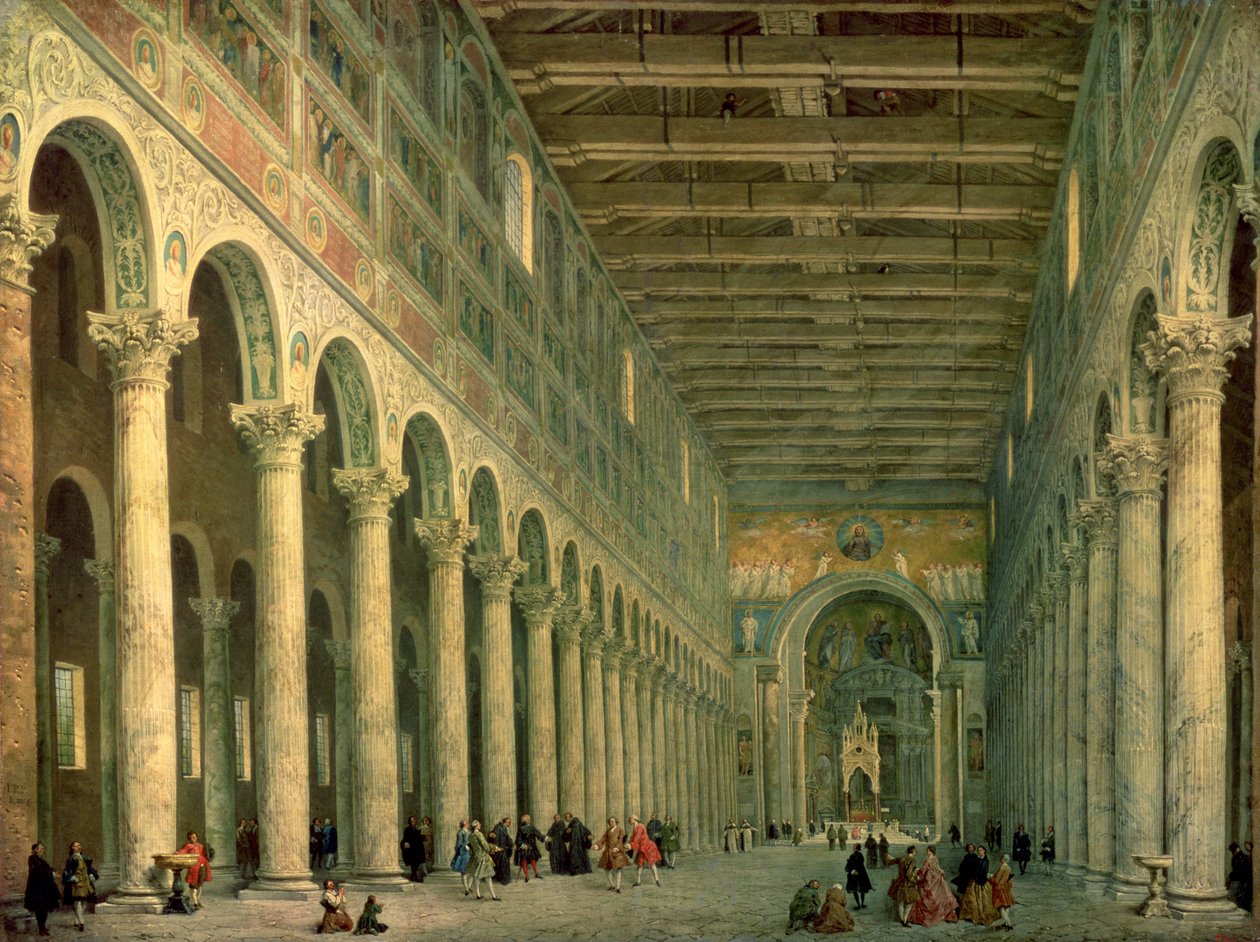A San Paolo Fuori le Mura templom belseje, Róma, 1750 alkotó: Giovanni Paolo Pannini
