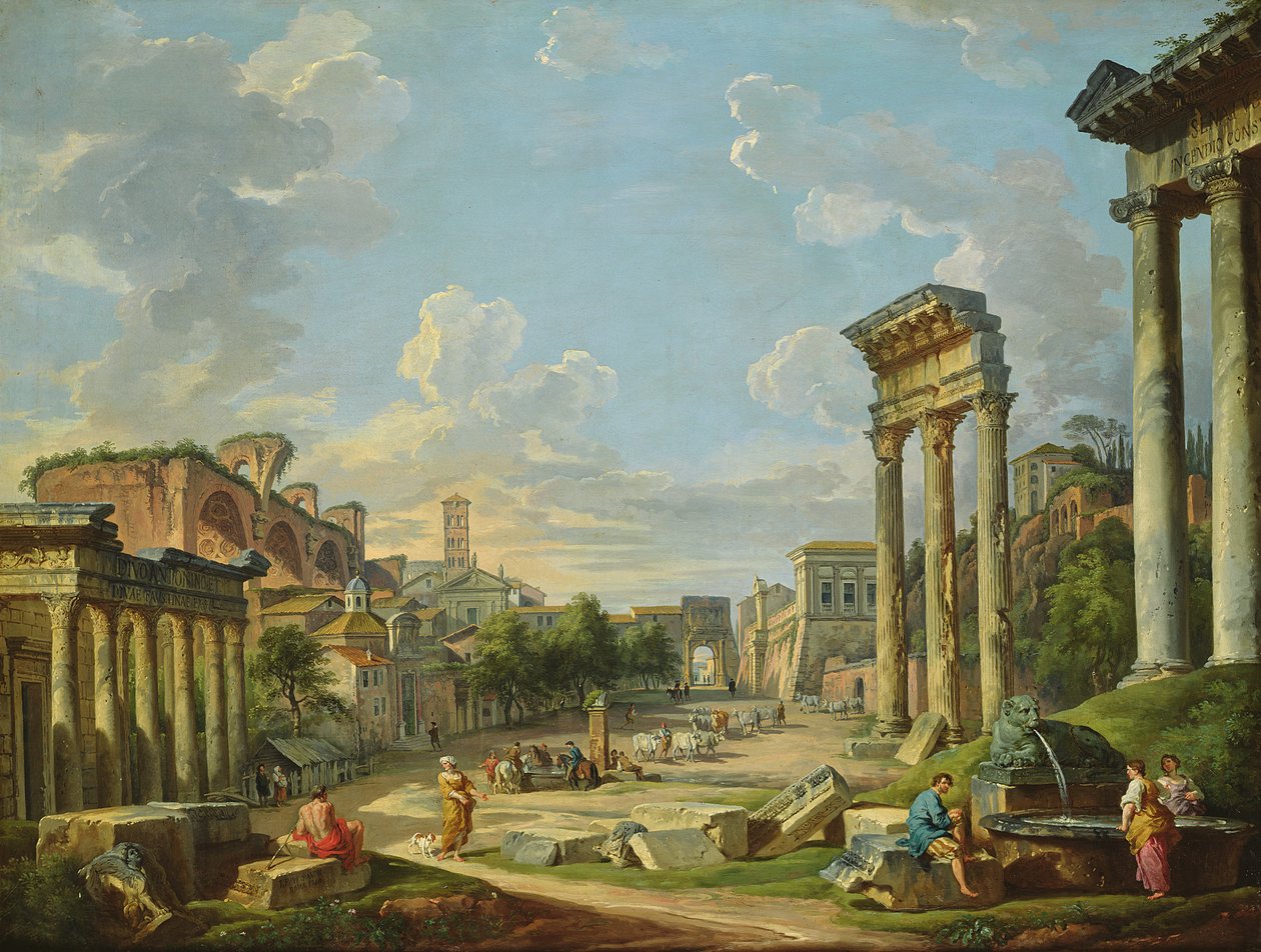 Kilátás a Campo Vaccino-ra Rómában, 1740 alkotó: Giovanni Paolo Pannini
